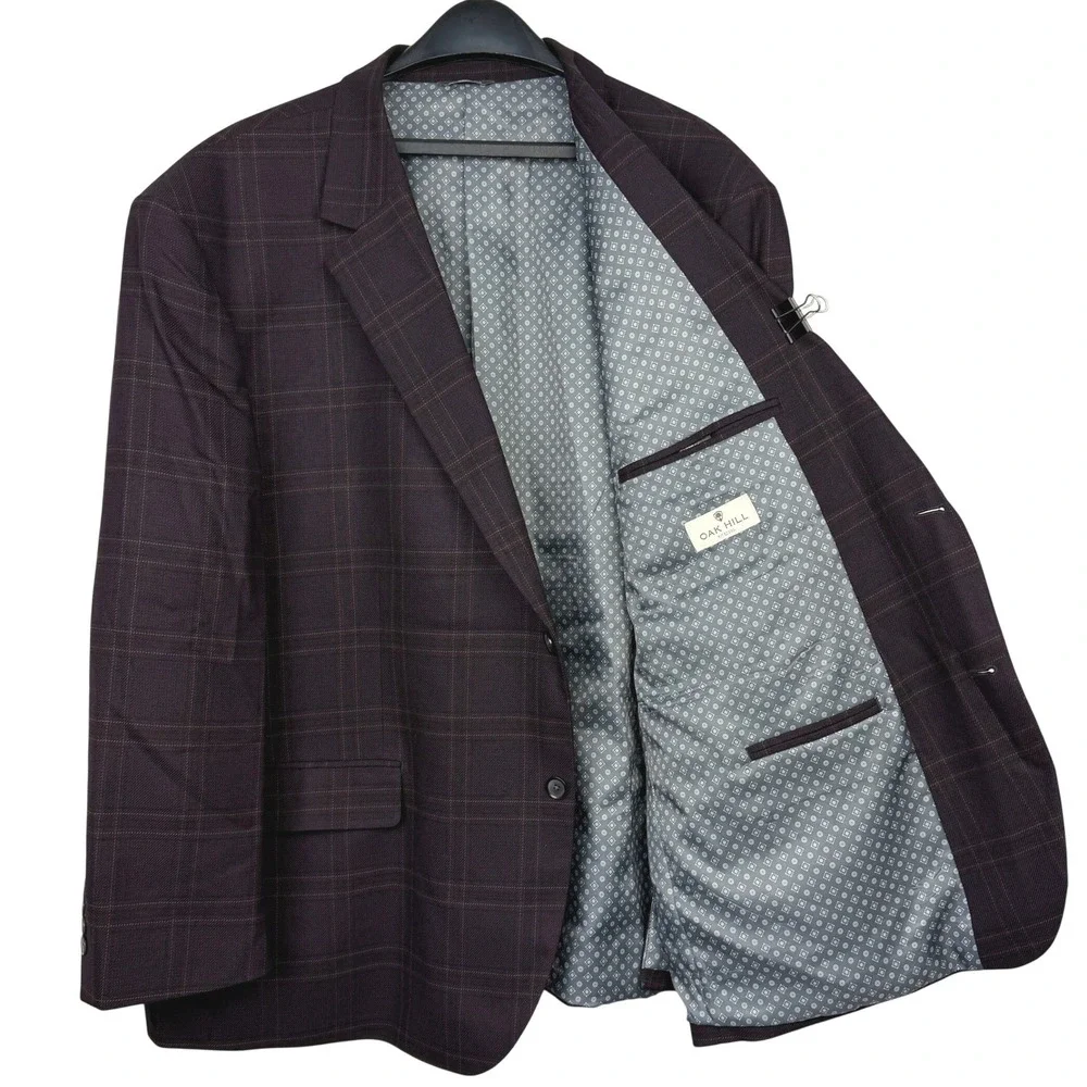 Oak Hill Mens 3XL 54-56R Blazer Sport Coat Suit Jacket Burgundy Plaid Two Button